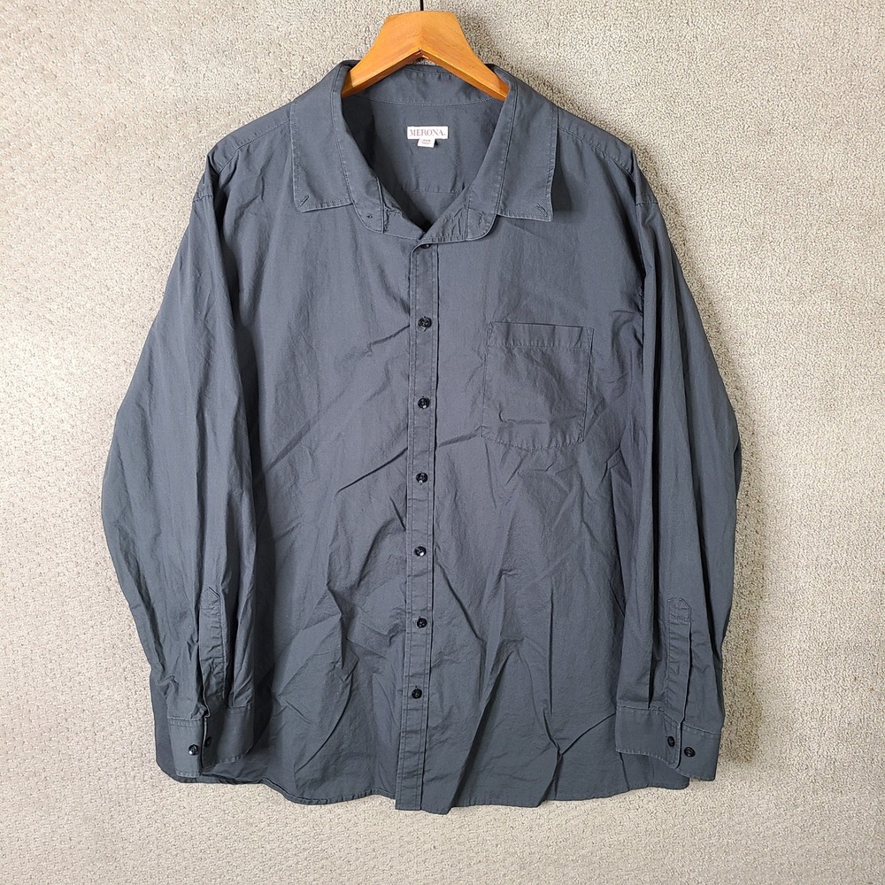Merona Shirt‎ Mens 2XB Gray Button Down Cotton Long Sleeve Casual Comfort